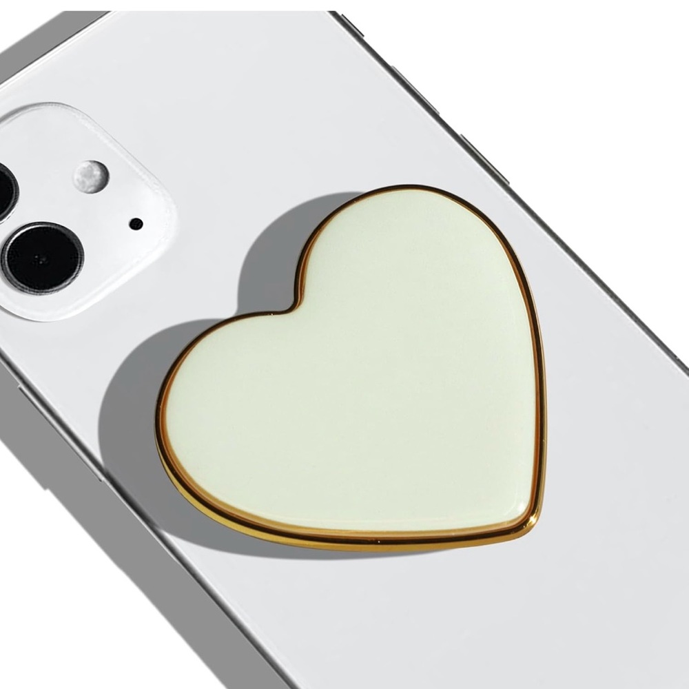 Heart-Shaped Phone Grip - White and Gold